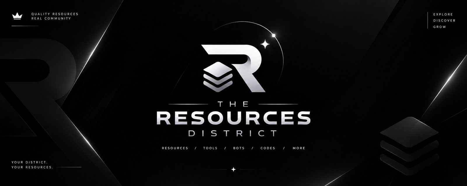 The Resources District banner — Resources, Tools, Bots, Codes, More
